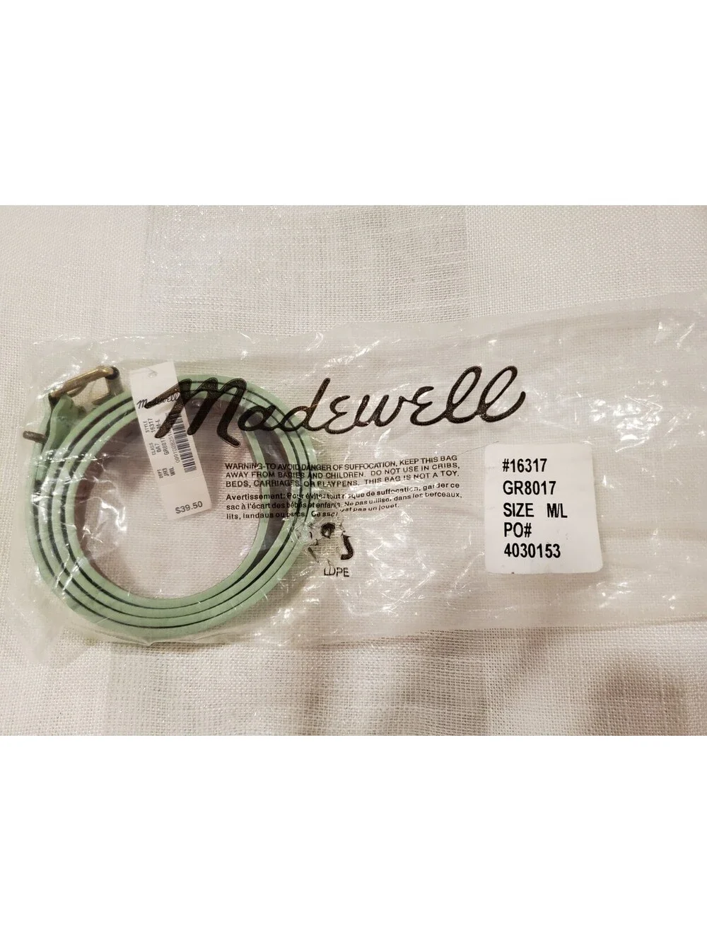 Madewell M/L Medium Large Patent Leather Green Thin Belt